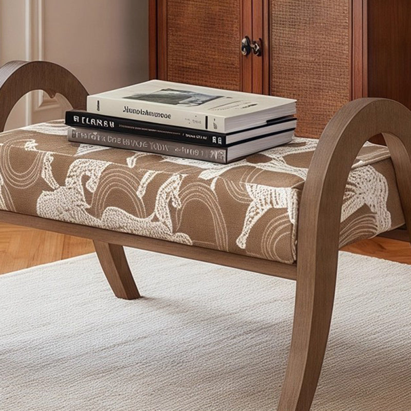 Traditional French Arch Rectangular Curved Ash Wood Jacquard Fabric Low Stool Backless Armless For Living Room
