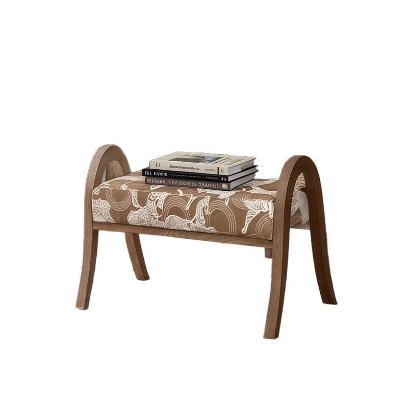 Traditional French Arch Rectangular Curved Ash Wood Jacquard Fabric Low Stool Backless Armless For Living Room