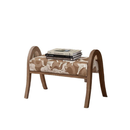 Traditional French Arch Rectangular Curved Ash Wood Jacquard Fabric Low Stool Backless Armless For Living Room