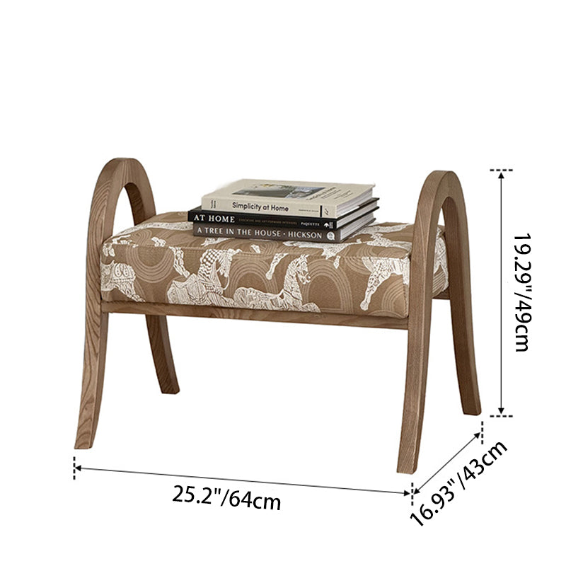 Traditional French Arch Rectangular Curved Ash Wood Jacquard Fabric Low Stool Backless Armless For Living Room
