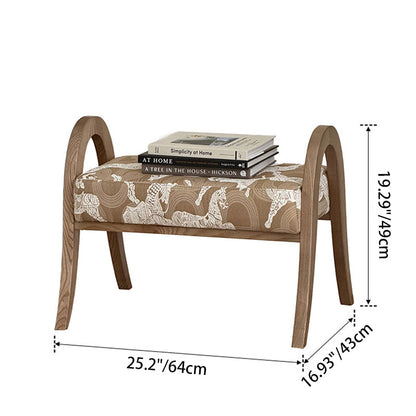 Traditional French Arch Rectangular Curved Ash Wood Jacquard Fabric Low Stool Backless Armless For Living Room