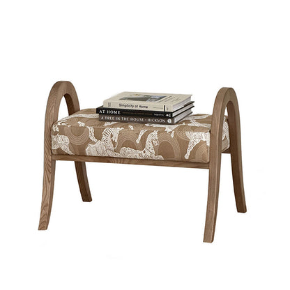 Traditional French Arch Rectangular Curved Ash Wood Jacquard Fabric Low Stool Backless Armless For Living Room