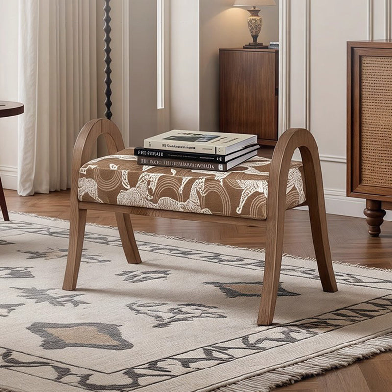 Traditional French Arch Rectangular Curved Ash Wood Jacquard Fabric Low Stool Backless Armless For Living Room