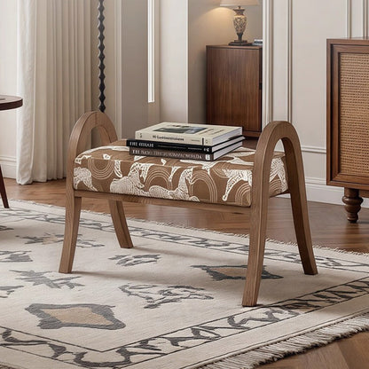 Traditional French Arch Rectangular Curved Ash Wood Jacquard Fabric Low Stool Backless Armless For Living Room