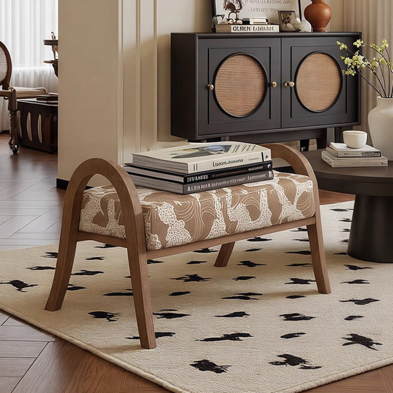 Traditional French Arch Rectangular Curved Ash Wood Jacquard Fabric Low Stool Backless Armless For Living Room