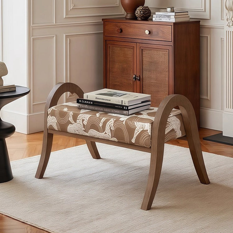 Traditional French Arch Rectangular Curved Ash Wood Jacquard Fabric Low Stool Backless Armless For Living Room
