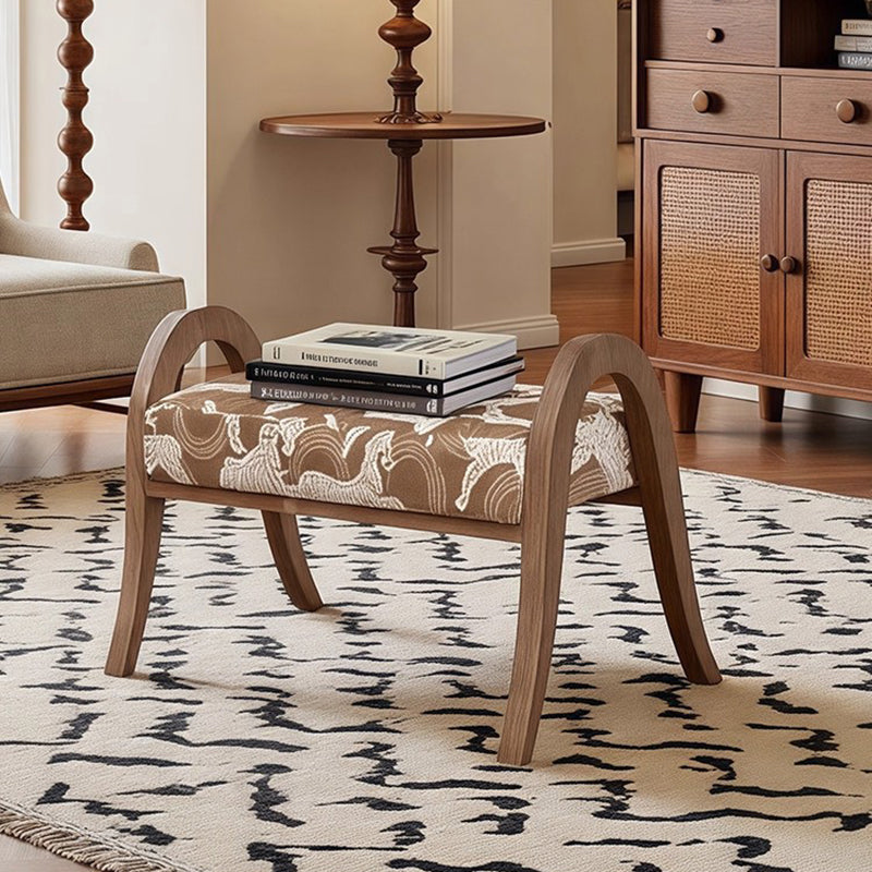 Traditional French Arch Rectangular Curved Ash Wood Jacquard Fabric Low Stool Backless Armless For Living Room