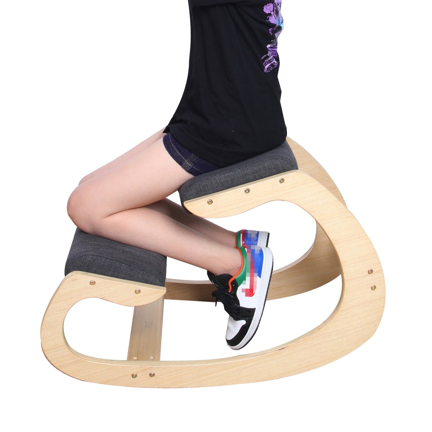 Modern Minimalist Curved Kids Solid Wood Cotton-Linen Correction Chair Desk Chair Armless Backless For Home Office