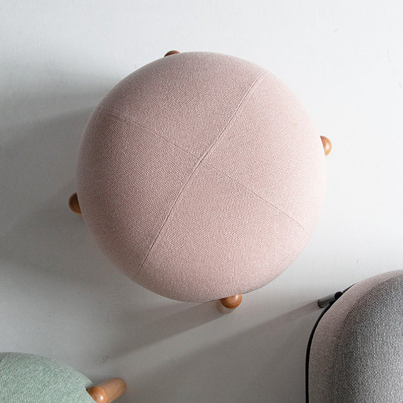 Contemporary Nordic Round Cotton-Linen Solid Wood Low Stool Backless Armless For Living Room