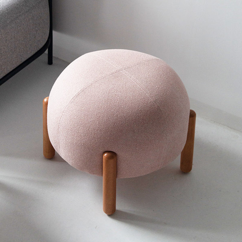 Contemporary Nordic Round Cotton-Linen Solid Wood Low Stool Backless Armless For Living Room