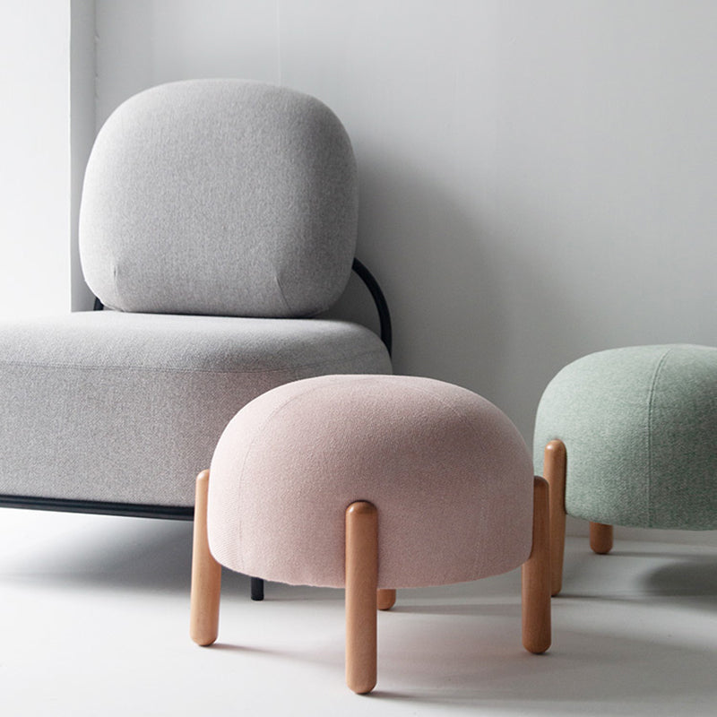 Contemporary Nordic Round Cotton-Linen Solid Wood Low Stool Backless Armless For Living Room