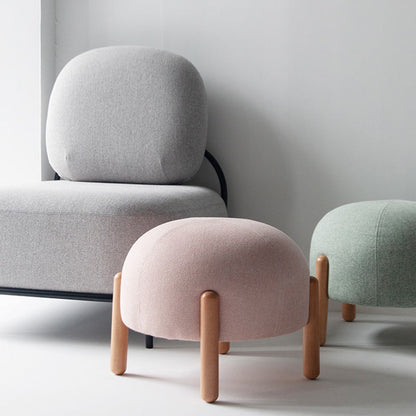 Contemporary Nordic Round Cotton-Linen Solid Wood Low Stool Backless Armless For Living Room