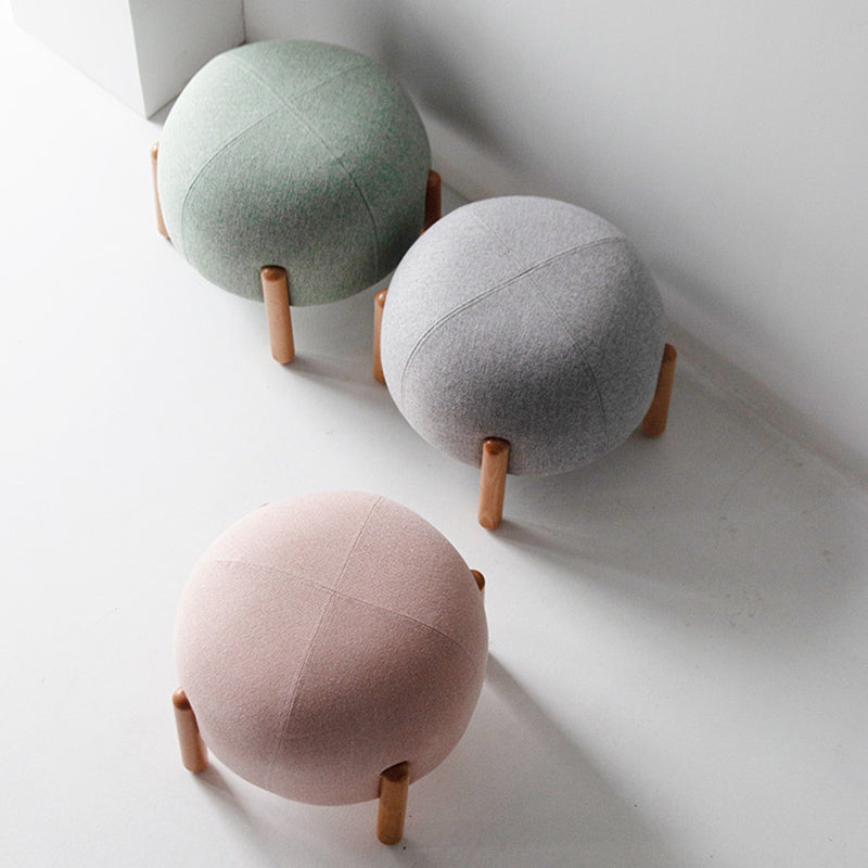 Contemporary Nordic Round Cotton-Linen Solid Wood Low Stool Backless Armless For Living Room