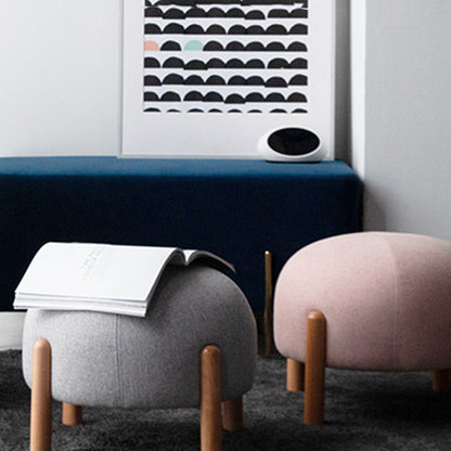 Contemporary Nordic Round Cotton-Linen Solid Wood Low Stool Backless Armless For Living Room