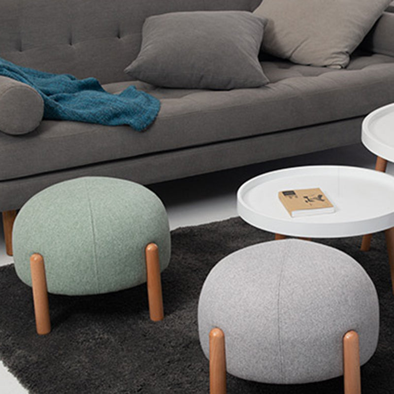 Contemporary Nordic Round Cotton-Linen Solid Wood Low Stool Backless Armless For Living Room