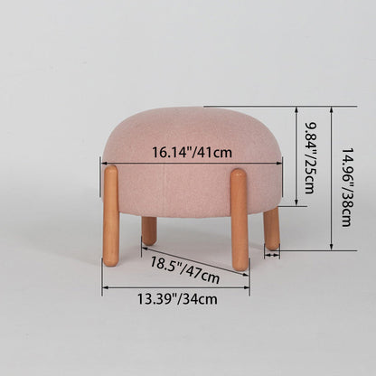 Contemporary Nordic Round Cotton-Linen Solid Wood Low Stool Backless Armless For Living Room