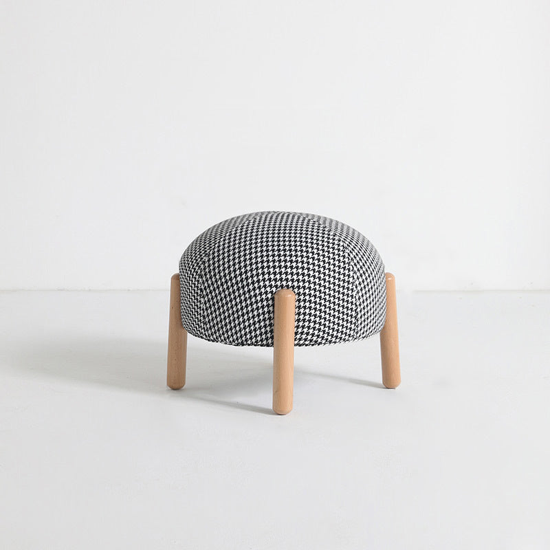 Contemporary Nordic Round Cotton-Linen Solid Wood Low Stool Backless Armless For Living Room