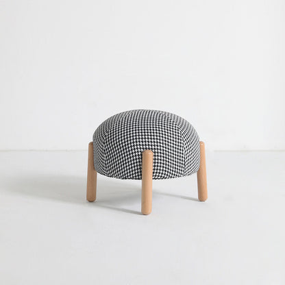 Contemporary Nordic Round Cotton-Linen Solid Wood Low Stool Backless Armless For Living Room