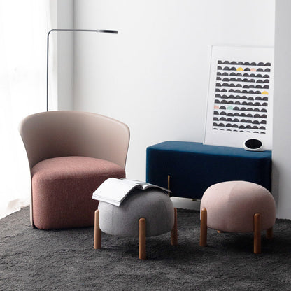Contemporary Nordic Round Cotton-Linen Solid Wood Low Stool Backless Armless For Living Room