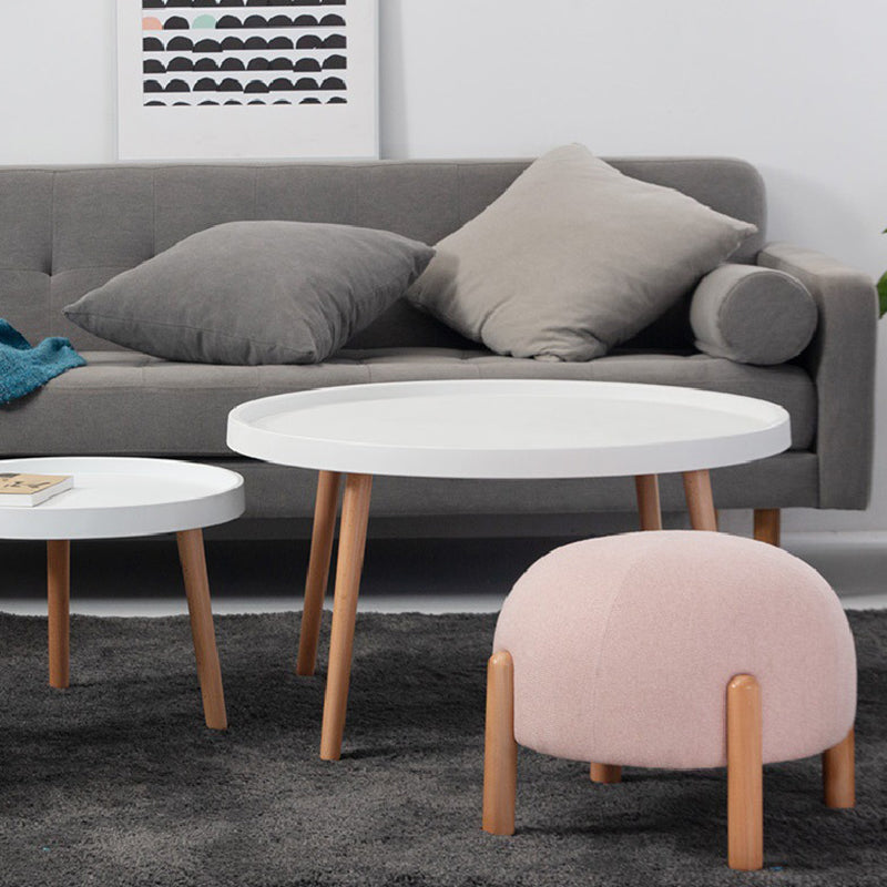 Contemporary Nordic Round Cotton-Linen Solid Wood Low Stool Backless Armless For Living Room
