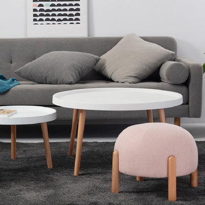 Contemporary Nordic Round Cotton-Linen Solid Wood Low Stool Backless Armless For Living Room