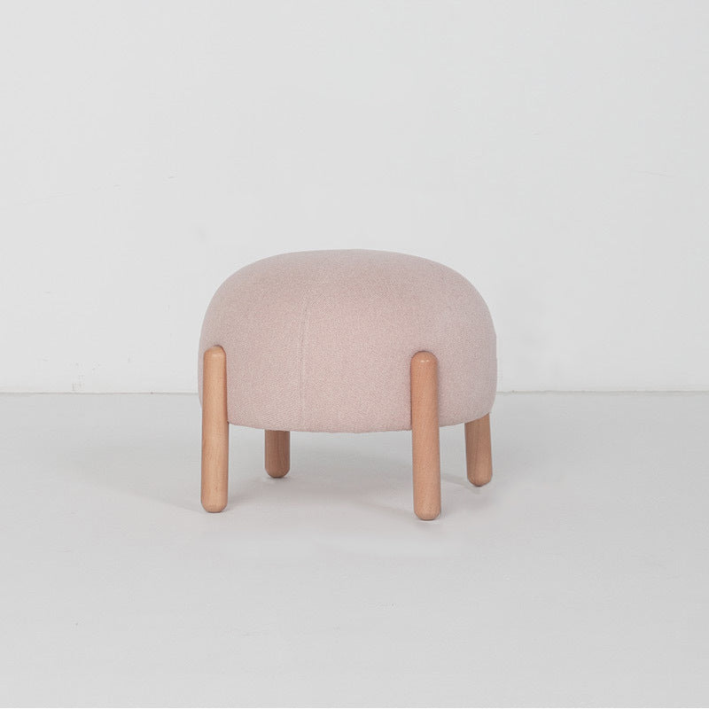 Contemporary Nordic Round Cotton-Linen Solid Wood Low Stool Backless Armless For Living Room