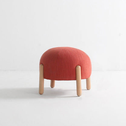 Contemporary Nordic Round Cotton-Linen Solid Wood Low Stool Backless Armless For Living Room