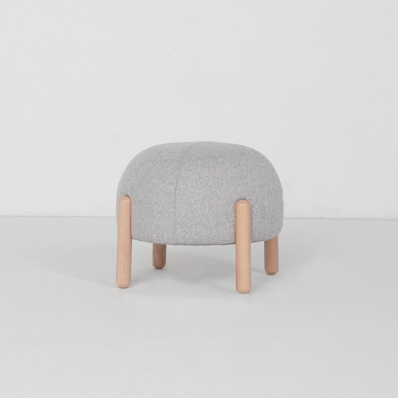 Contemporary Nordic Round Cotton-Linen Solid Wood Low Stool Backless Armless For Living Room