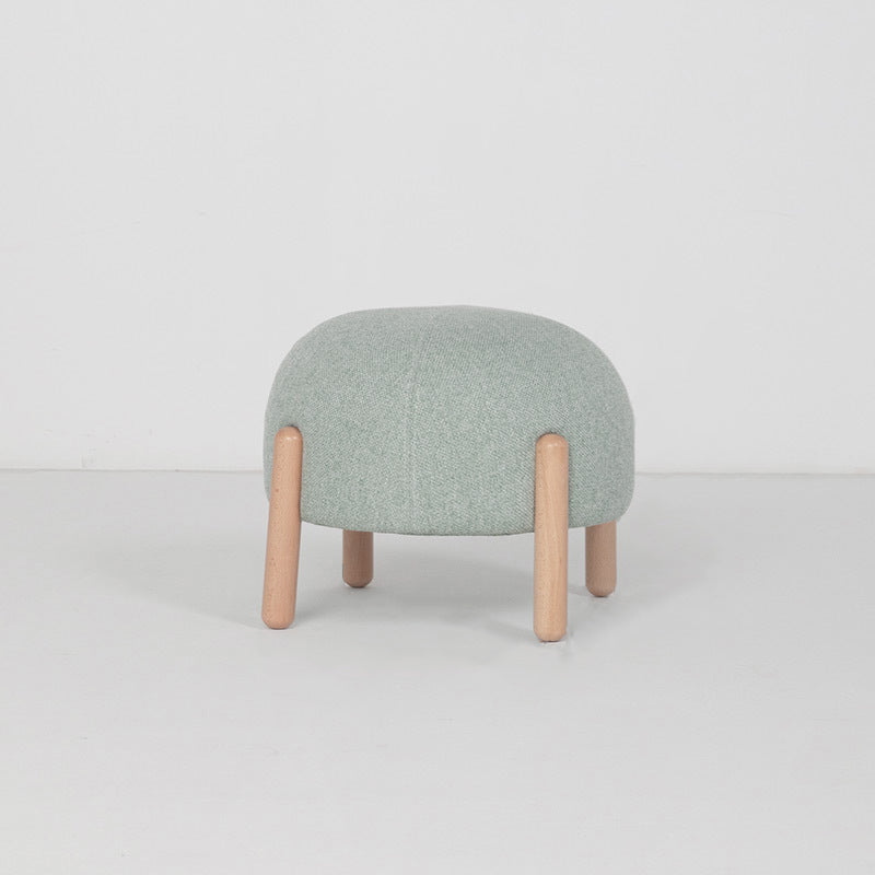 Contemporary Nordic Round Cotton-Linen Solid Wood Low Stool Backless Armless For Living Room