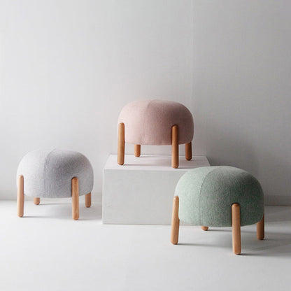 Contemporary Nordic Round Cotton-Linen Solid Wood Low Stool Backless Armless For Living Room