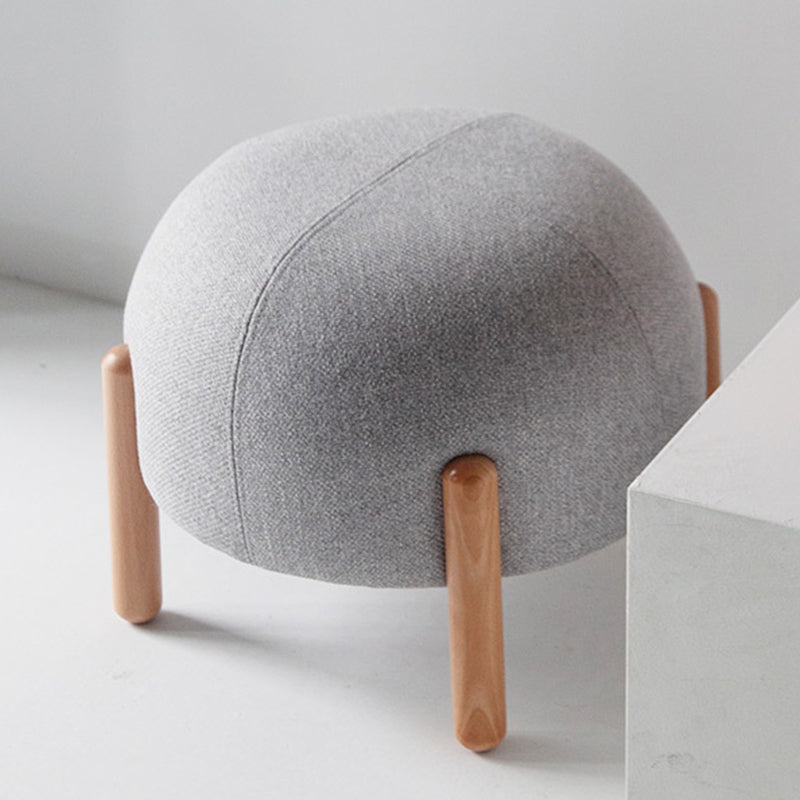 Contemporary Nordic Round Cotton-Linen Solid Wood Low Stool Backless Armless For Living Room