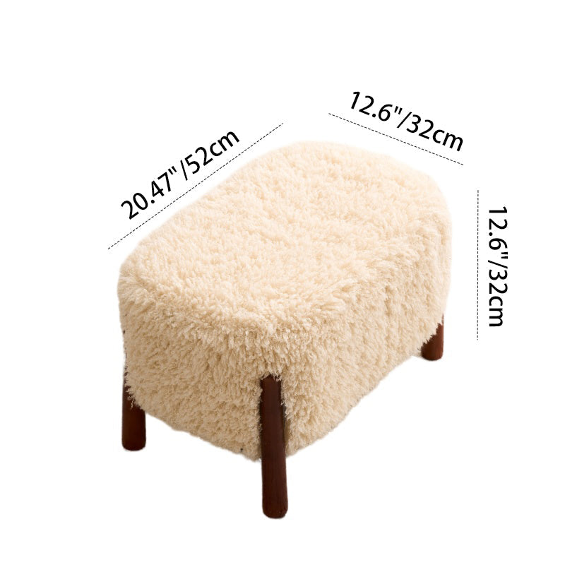Contemporary Nordic Rectangular Sherpa Fabric Solid Wood Low Stool Backless Armless For Living Room