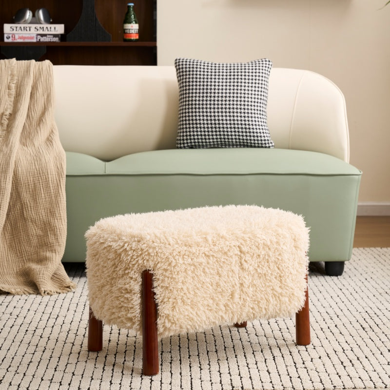Contemporary Nordic Rectangular Sherpa Fabric Solid Wood Low Stool Backless Armless For Living Room