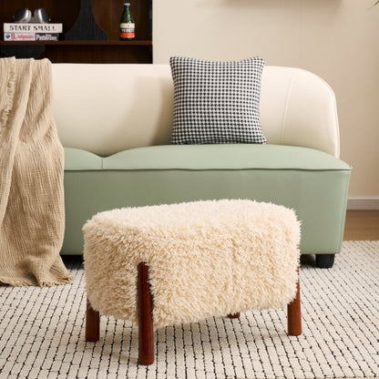 Contemporary Nordic Rectangular Sherpa Fabric Solid Wood Low Stool Backless Armless For Living Room