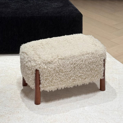 Contemporary Nordic Rectangular Sherpa Fabric Solid Wood Low Stool Backless Armless For Living Room