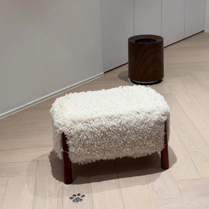 Contemporary Nordic Rectangular Sherpa Fabric Solid Wood Low Stool Backless Armless For Living Room