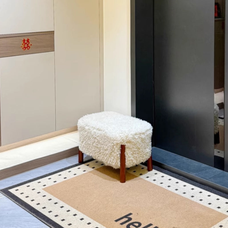 Contemporary Nordic Rectangular Sherpa Fabric Solid Wood Low Stool Backless Armless For Living Room