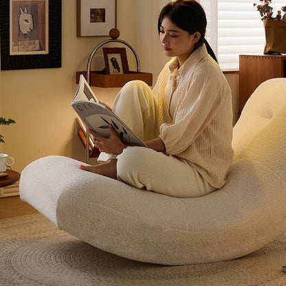 Modern Minimalist Curved Rectangular Sherpa Fabric Solid Wood Rocking Chair Backrest Armless For Living Room