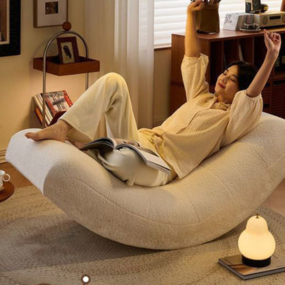Modern Minimalist Curved Rectangular Sherpa Fabric Solid Wood Rocking Chair Backrest Armless For Living Room