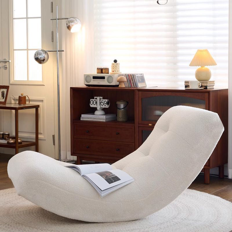 Modern Minimalist Curved Rectangular Sherpa Fabric Solid Wood Rocking Chair Backrest Armless For Living Room