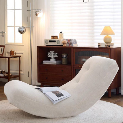 Modern Minimalist Curved Rectangular Sherpa Fabric Solid Wood Rocking Chair Backrest Armless For Living Room