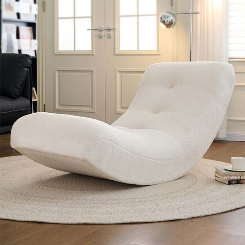 Modern Minimalist Curved Rectangular Sherpa Fabric Solid Wood Rocking Chair Backrest Armless For Living Room