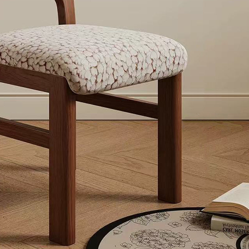 Traditional French Curved Solid Wood Sherpa Fabric Velvet Dining Chair Backrest Armless For Dining Room & Kitchen