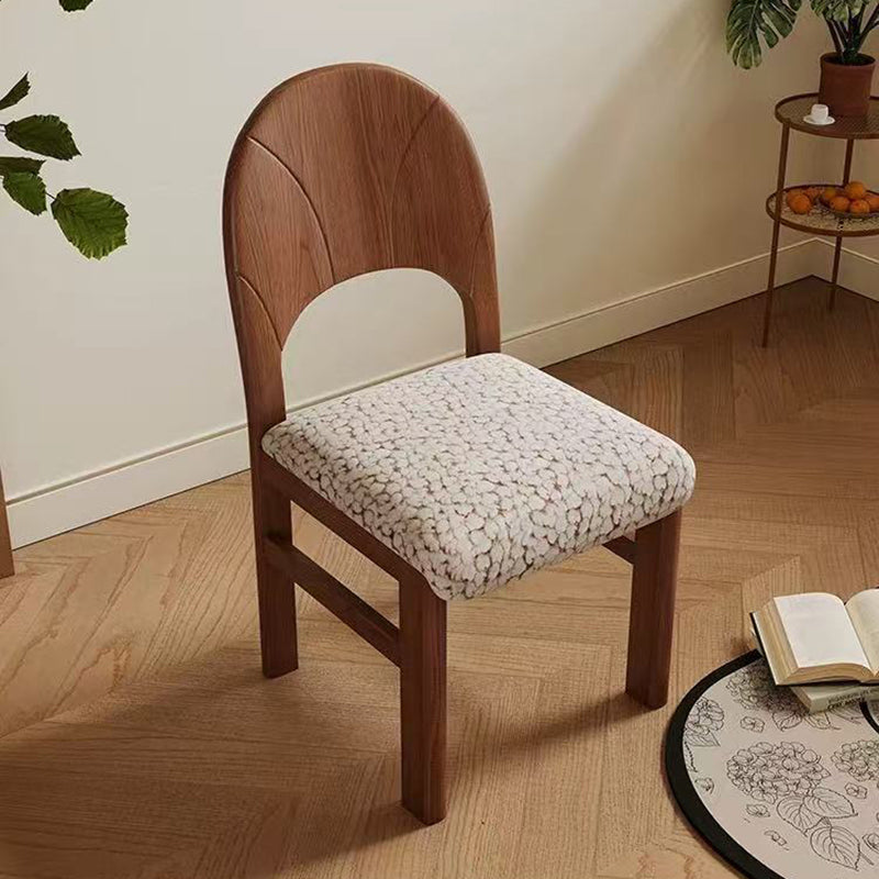 Traditional French Curved Solid Wood Sherpa Fabric Velvet Dining Chair Backrest Armless For Dining Room & Kitchen