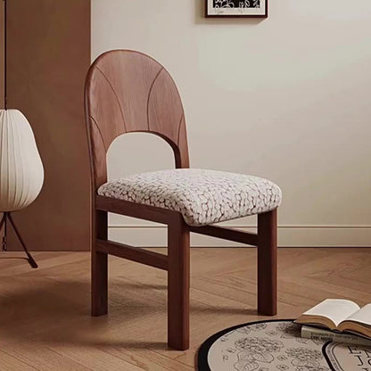 Traditional French Curved Solid Wood Sherpa Fabric Velvet Dining Chair Backrest Armless For Dining Room & Kitchen