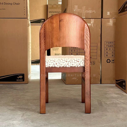 Traditional French Curved Solid Wood Sherpa Fabric Velvet Dining Chair Backrest Armless For Dining Room & Kitchen