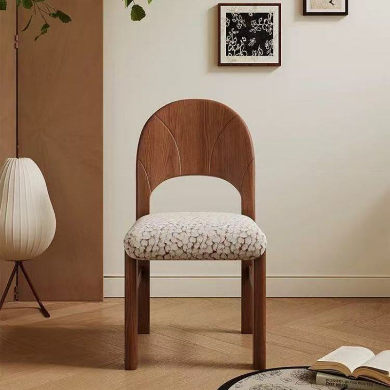 Traditional French Curved Solid Wood Sherpa Fabric Velvet Dining Chair Backrest Armless For Dining Room & Kitchen