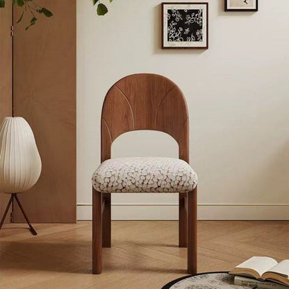Traditional French Curved Solid Wood Sherpa Fabric Velvet Dining Chair Backrest Armless For Dining Room & Kitchen