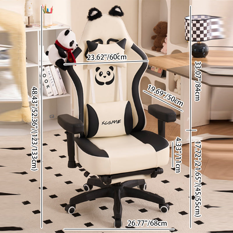 Contemporary Creative Panda Rectangular Microfiber Leather Steel Nylon Desk Chair Adjustable Backrest Swivel & Height-Adjustable Armrest For Home Office