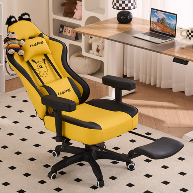 Contemporary Creative Panda Rectangular Microfiber Leather Steel Nylon Desk Chair Adjustable Backrest Swivel & Height-Adjustable Armrest For Home Office